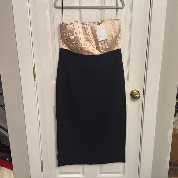 Safiyaa Abila midi dress in Black and Melba blush pink sz 14